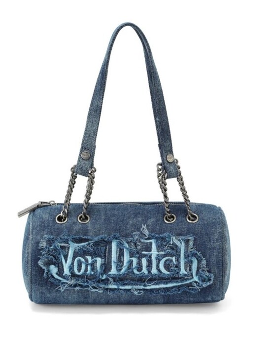 Von Dutch Handbags - Von Dutch Distressed Denim Barrel Shoulder Bag
